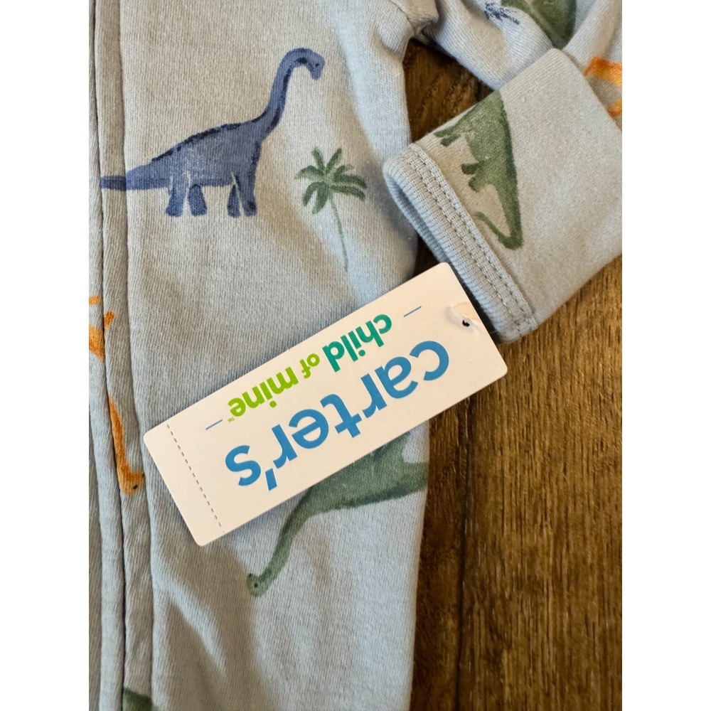 New Carters Baby Sleeper Boy Preemie Dinosaur 2 Way Zip Outfit Romper Dino Feet - Picture 5 of 13